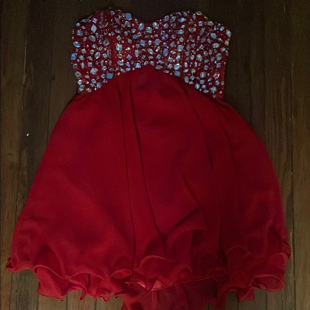 B. Smart Red and Silver Embellished Tiered Babydoll Dress for Prom